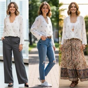 The Room Embroidered Blouse Floral White Sheer Long Sleeve Top Women’s Large